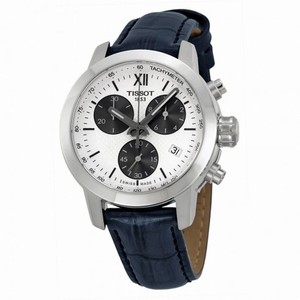 Tissot Prc200 Chronograph White Dial  Blue Leather Ladies Watch T0552171603800