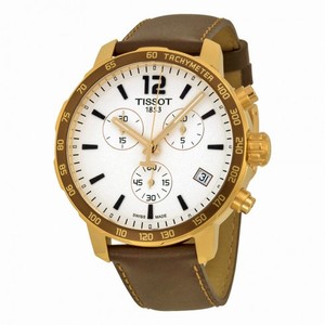 Tissot Quickster Chronograph Silver Dial Brown Leather Gold Stainless Steel Case Men's Watch T095.417.36.037.02