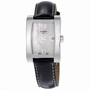 Tissot T-Lady Generosi-T White Mother of Pearl Dial Black Leather Ladies Watch T007.309.16.113.02