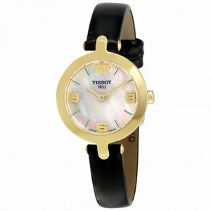 Tissot T-Trend Flamingo Mother of Pearl Dial Black Leather Ladies Watch T003.209.36.117.00