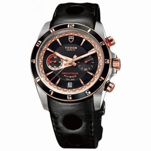 Tudor Grantour Black Dial Black Leather Men's Watch 20551N-BKLS