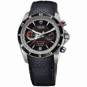 Tudor Grantour Black Dial Chronograph Black Leather Men's Watch 20550N-BKMCPL