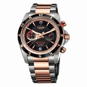 Tudor Grantour Black Dial Stainless Steel and Pink Gold Men's Watch 20551N-95731