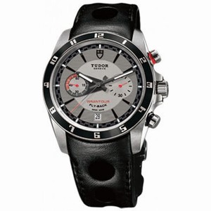 Tudor Grantour Silver Dial Chronograph Black Leather Men's Watch 20550N-SVLPL
