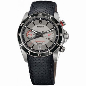 Tudor Grantour Silver Dial Chronograph Black Leather Men's Watch 20550N-SVMCPL