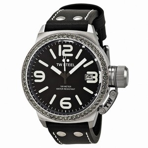 TW Steel Canteen 45mm Black Dial Crystal-set Bezel Black Leather Ladies Watch STW37