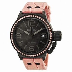 TW Steel Canteen 45mm Black Dial Crystal-set Bezel Pink Leather Ladies Watch TW911
