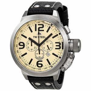 TW Steel Canteen 50mm Black Leather Strap Chronograph Men's Watch TW3