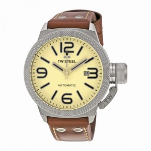 TW Steel Canteen Automatic Beige Dial 45mm Light Brown Leather Men's Watch TWA952