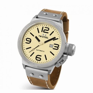 TW Steel Canteen Automatic Cream Dial 45 MM Brown Leather Men's Watch CS15