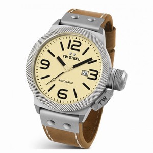 TW Steel Canteen Automatic Cream Dial 50 MM Brown Leather Men's Watch CS16