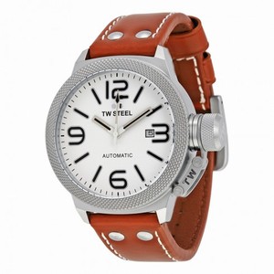 TW Steel Canteen White Dial 45 MM Brown Leather Automatic Men's Watch TWA956