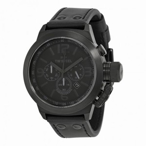 TW Steel Canteen Chronograph 45 MM Cool Black Dial Black Leather Men's Watch TW843