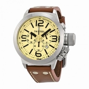 TW Steel Canteen Chronograph Cream Dial Brown Leather Men's Watch TW5