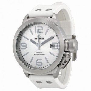 TW Steel Canteen Silver Dial White Rubber Unisex Watch TW535