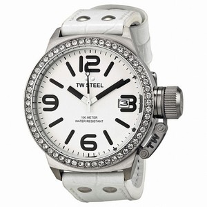 TW Steel Canteen White Dial  Swarovski  Bezel White Leather Ladies Watch TW35
