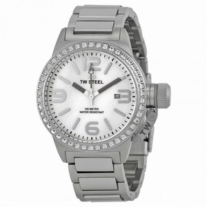 TW Steel Canteen White Mother of Pearl Dial Swarovski Bezel Ladies Watch TW302