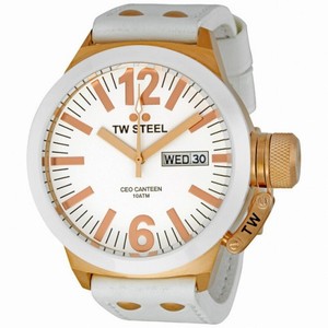 TW Steel CEO Canteen 45MM White Dial White Leather Strap Men's Watch CE1035