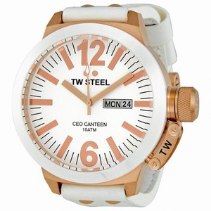 TW Steel CEO Canteen 50 MM White Dial White Leather Strap Men's Watch CE1036