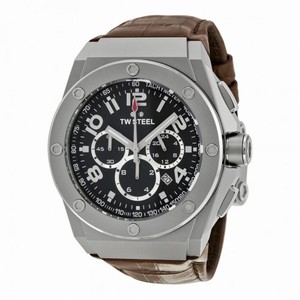 TW Steel CEO Tech 44 MM Black Dial Chronograph Brown Leather Unisex Watch CE4013
