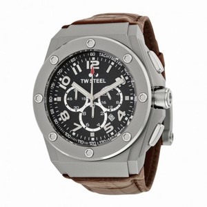TW Steel CEO Tech 48 MM Black Dial Chronograph Brown Leather Men's Watch CE4014