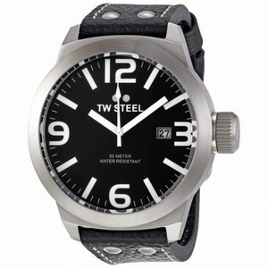 TW Steel Icon 50 MM Black Dial Black Leather Strap Men's Watch TW623