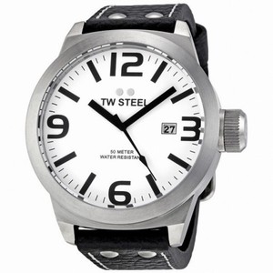 TW Steel Icon 50 MM White Dial Black Leather Strap Men's Watch TW621