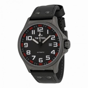 TW Steel Pilot Automatic Black Dial Black Leather Men's Watch TWA961