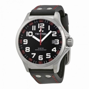 TW Steel Pilot Black Dial Black Leather Men's Watch TW410