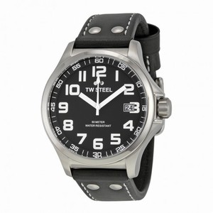 TW Steel Pilot Black Dial Stainless Steel Black Leather Men's Watch TW408