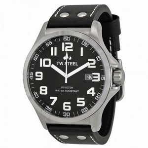 TW Steel Pilot Black Dial Stainless Steel Black Leather Men's Watch TW409