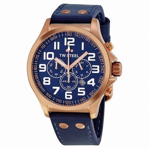 TW Steel Pilot Blue Dial Chronograph Rose Gold PVD Steel Blue leather Men's Watch TW406
