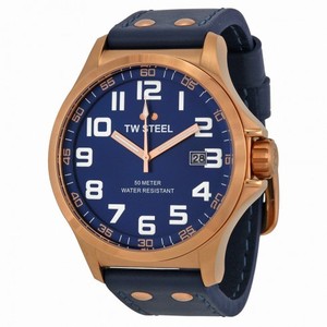 TW Steel Pilot Blue Dial Rose Gold PVD Stainless Steel Blue Leather Men's Watch TW405
