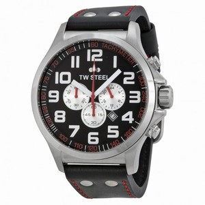 TW Steel Pilot Chronograph Stainless Steel Black Leather Men's Watch TW415