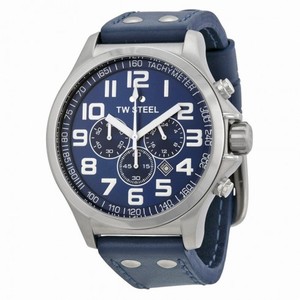 TW Steel Pilot Sunray Blue Dial Chronograph Stainless Steel Blue Leather Men's Watch TW402
