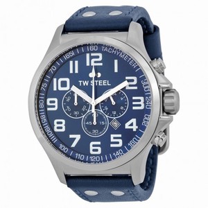 TW Steel Pilot Sunray Blue Dial Chronograph Stainless Steel Blue Leather Men's Watch TW403