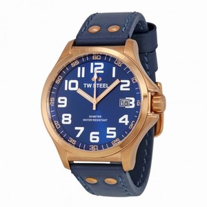 TW Steel Pilot Sunray Blue Dial Rose Gold PVD Steel Blue Leather Men's Watch TW404