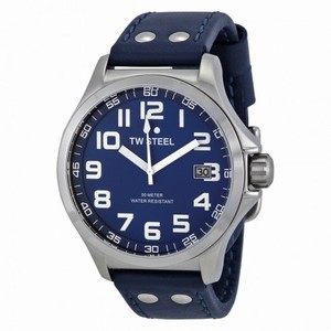 TW Steel Pilot Sunray Blue Dial Stainless Steel Blue Leather Men's Watch TW400
