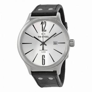 TW Steel Slim Line Silver Dial Black Leather Men's Watch TW1301