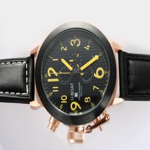 U-Boat Flightdeck 1758 Black Dial 52mm Black Ostrich Leather Strap Watch