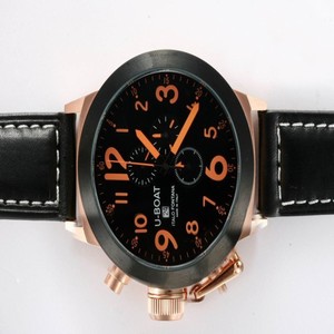 U-Boat Flightdeck 1758 Round Mens Black Ostrich Leather Strap Watch