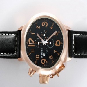 U-Boat Flightdeck 1838 Round Black Dial Black Ostrich Leather Strap Watch
