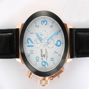 U-Boat Flightdeck 1931 Round Black Ostrich Leather Strap Mens Watch