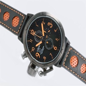 U-Boat Flightdeck 6254 Black Ostrich Leather Strap Black Dial 50mm Watch