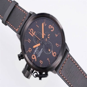 U-Boat Flightdeck 6254 Black Ostrich Leather Strap PVD Bezel Black Dial Watch