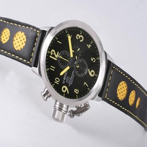 U-Boat Flightdeck 6254 Womens Round Black Crocodile Leather Strap Watch