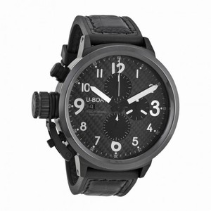 U Boat Flightdeck Carbon Fiber Dial Black Leather Men's Watch 7118