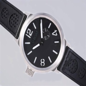 U-Boat Italo Fontana 2060 Round Mens Black Ostrich Leather Strap Watch