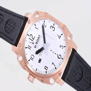 U-Boat Thousands Of Feet 1887 Mens Black Ostrich Leather Strap Rose Gold Bezel Watch