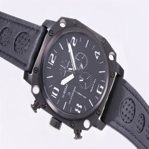 U-Boat Thousands Of Feet 1965 Round Mens Black Ostrich Leather Strap Watch